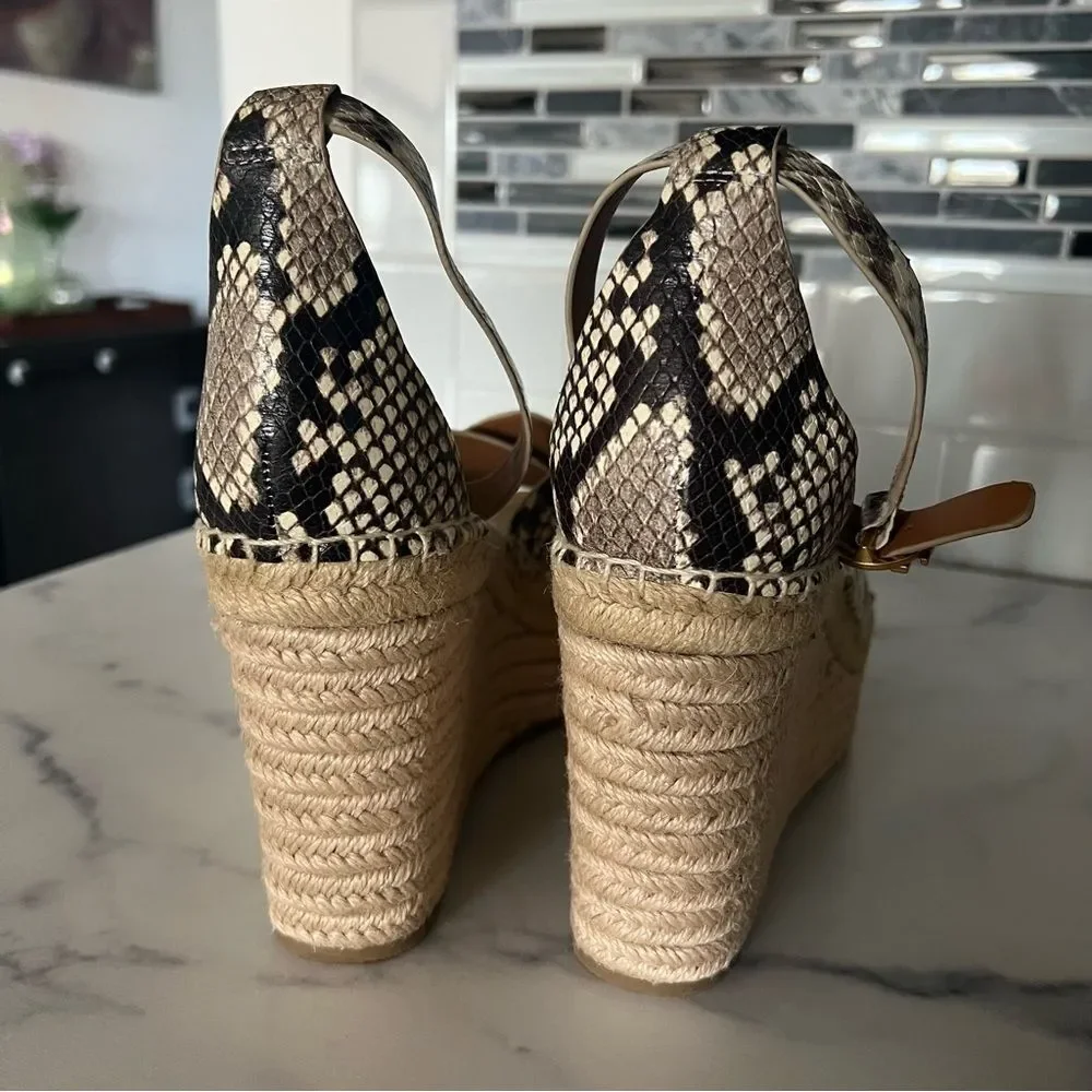 Tory Burch Shelby Snakeskin-Embossed Leather Espadrille Sandals, New, Size11
